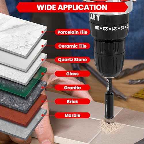 5-Pack Diamond Drill Bits Set, 1/4 5/16 3/8 1/2 Inch Diamond Hole Saw ? 1/4 Hex Shank Core Drill Bits for Ceramic, Tile, Glass, Granite, Marble, Brick & Stone, 6/8/10/12mm