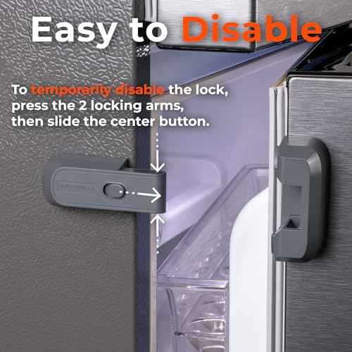 2-Pack Child Proof Fridge Lock with Adhesive - No Tools Required - Refrigerator Lock for Kids - Freezer Latch to Keep Door Closed - for Toddlers, Cats, & Dogs.