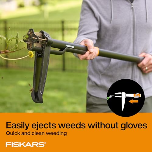 Fiskars Deluxe 4-Claw Stand-Up Weed Puller Tool - Stainless Steel Roots Remover