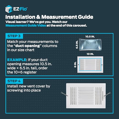 EZ-FLO 10 x 6 Inch White Steel Wall & Ceiling Vent Cover with 3-Way Air Deflector