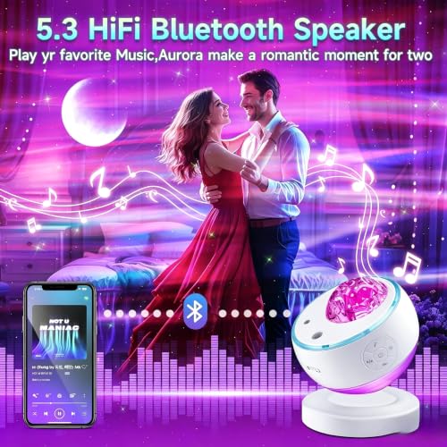 COOLNIGHT White LED Aurora Galaxy Projector with Sound Machine & Bluetooth Speaker