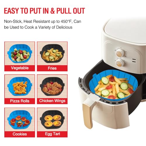 Xabzhzn 2 Pack Air Fryer Silicone Liners for 2-3 Qt Small Fryers, Blue & Black