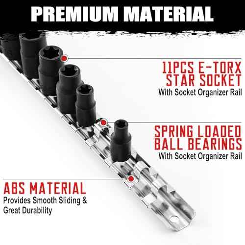 11-Piece E-Torx Socket Set, 1/4" & 3/8" Drive, E4-E20 Torque Socket Set