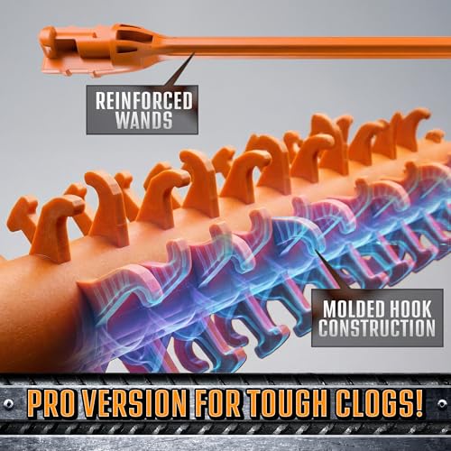 FlexiSnake Pro Drain Weasel 18in Hair Clog Remover Tool, 5 Wands (5 Pack)