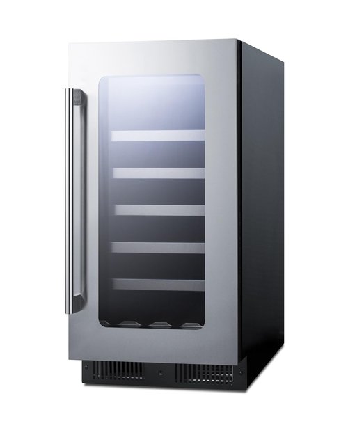 Summit 18” Wine Cellar, Built in Wine Refrigerator, 29 Bottle Capacity, Single Zone Wine Cellar, Stainless Steel & Glass- CL18WC