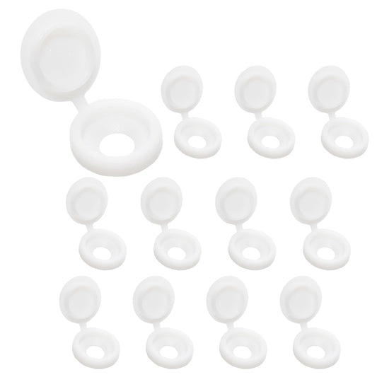Pocoxll 100 White Plastic Hinged Screw Caps, Fold Screw Snap Covers Flip Tops for Decorative and Protective Use (Large)