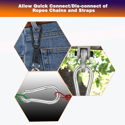 XHMAXE 100PCS M6 Heavy Duty Carabiner Clips Black 2.36 Inch Load 270LBS
