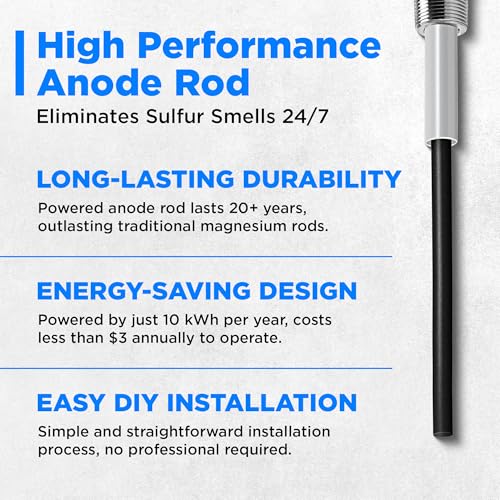 Titanium Powered Anode Rod for Water Heaters - Eliminate Sulfur & Rotten Egg Smell, 40-89 Gallon, Universal Compatibility