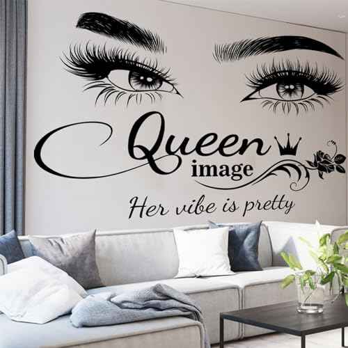 Eyelash Wall Decals for Bedroom Queen Eye Quotes Decor Murals for Living Room Lash Room Decor Stickers 3D DIY Art Decorations Peel and Stick