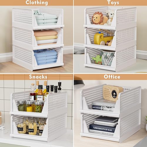 White 5 Pack Stackable Closet Storage Baskets - Multi-Functional Organizers