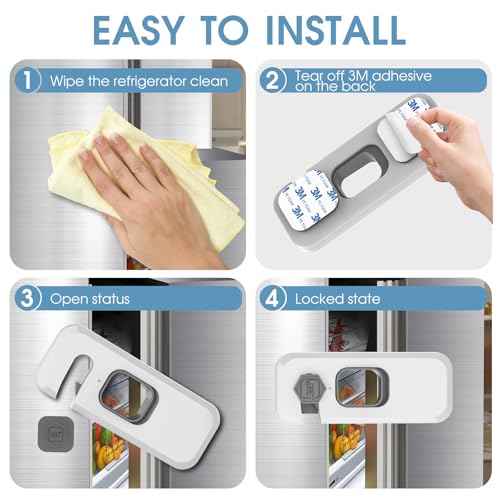 5 Pack Fridge Locks with Self Adhesive, Refrigerator Latch for Kids, Toddlers and Children, Child & Baby Proofing Freezer Door Lock for, Cabinets and Drawers, Oven, Windows