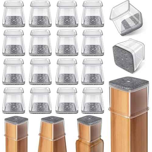 Ansible 24 Pcs Chair Leg Floor Protectors Square, Silicone Felt Furniture Leg Pads Caps Covers for Hardwood Floors (Fit:1-1/16" to 1-5/8")