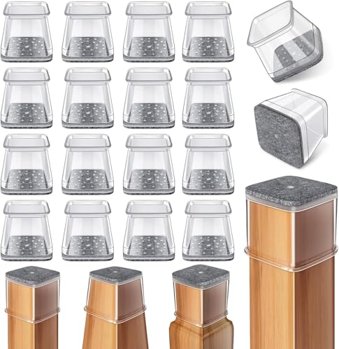 Ansible 24pcs Clear Square L Silicone Chair Leg Floor Protectors with Felt Pad