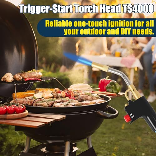 Trigger-Start Torch Head TS4000, High Intensity Flame Torch, MAPP/Propane Gas Torch Kit with Instant on/off Trigger for Light Welding, Soldering, Brazing, Heating, Thawing and More