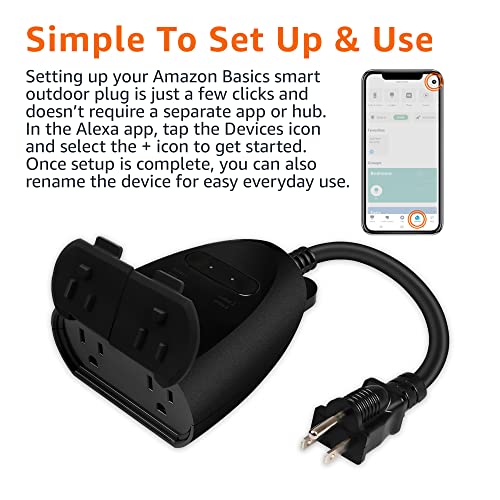 Amazon Basics Outdoor Smart Plug with 2 Independent Outlets, Alexa Compatible, Weather-Resistant