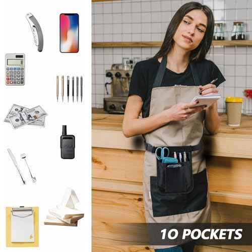 Server Waist Pouch, Restaurant Waiter Waist Organizer with Adjustable Belt Utility Money Bag Server Apron Storage Bag for Restaurants Hotels Bars Care Kit Tool, 9.84x7.32Inch