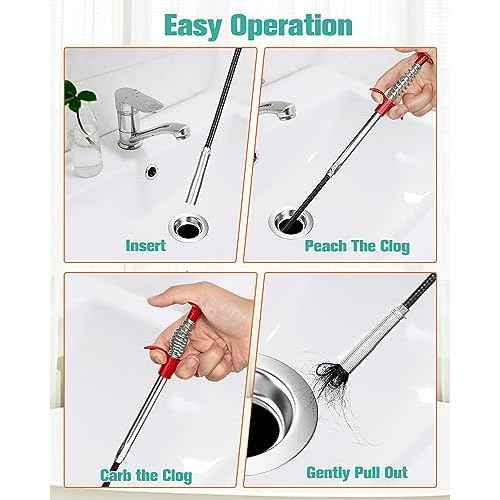 7 Pack Drain Cleaner - 25inch Hair Clog Remover Tool, Sticks To Drain Hair, Sink Snake for Shower, Kitchen Sink, Bath Tub, Bathroom