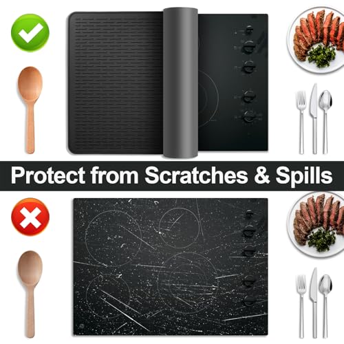 Anevna 28"x20" Glass Top Stove Cover Silicone XXL, Black – Cooktop Protectors & Dish Drying Mat