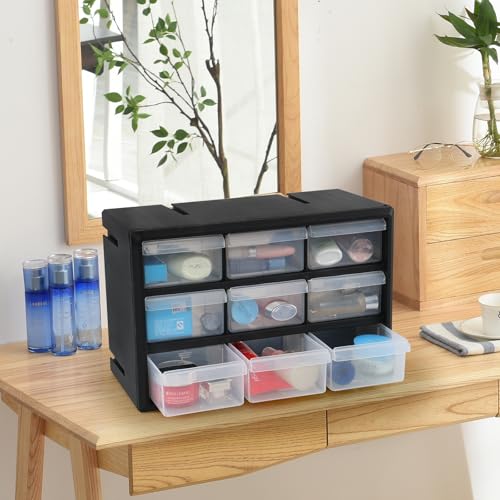 Guankan Plastic Parts Cabinet with 9 Drawers, Black Desktop Storage Organizer