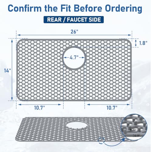 Bestjing 26x14 Inch Silicone Sink Protector Mat for Farmhouse Kitchen Sink - Gray, 1 Pack