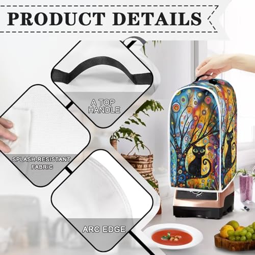 Black Cat Modern Art Blender Dust Cover with Top Handle – Fits Most Blenders