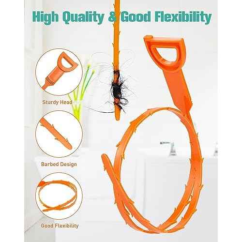 7 Pack Drain Cleaner - 25inch Hair Clog Remover Tool, Sticks To Drain Hair, Sink Snake for Shower, Kitchen Sink, Bath Tub, Bathroom