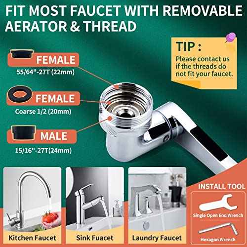 CECEFIN 1080¡Æ Swivel Faucet-Extender Sink-Aerator - 2 Mode Splash Water Filter Extension, Kitchen Bathroom 360¡Æ Rotatable Spray Attachment, Multifunctional Universal Robotic Arm -Wash Hand/Hair/Face