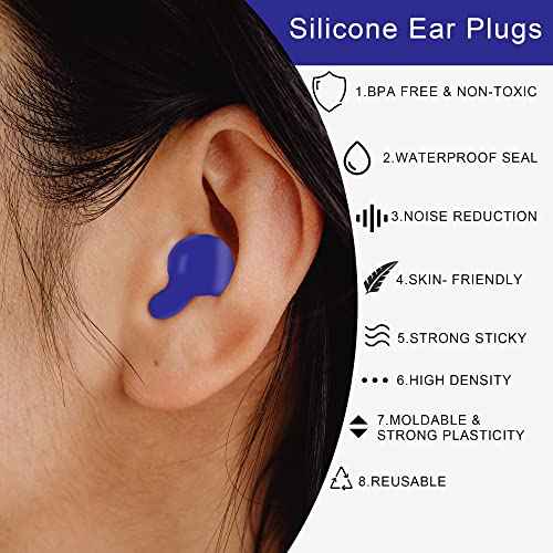 EXGOX 7 Pairs Silicone Ear Plugs for Sleeping Noise Cancelling Reusable Moldable Wax Earplugs for Swimming, Work, Airplane, SNR27dB(Dark Blue)