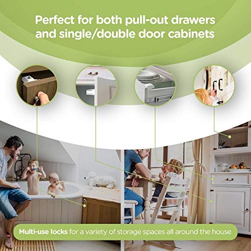 Skyla Homes Magnetic Cabinet Locks 12 Pack with 2 Keys - Babyproofing Safety Locks