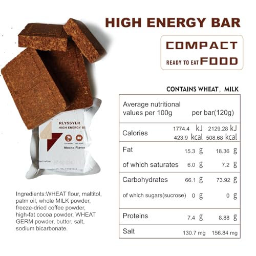 RLYSSYLR 2 Pack Emergency Food Ration Bars 8-Day Long Shelf Life, Sugar-Free Mocha Flavor
