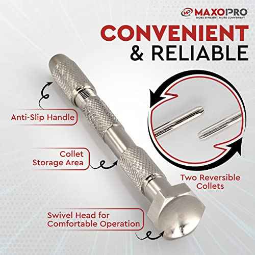 Swivel Head Pin Vise Hand Drill with Two Reversible Collets ? Size Range (0-2.381 mm) - Nickel Plated, Anti- Slip Steel Body Resin Drill for Jewelry Making, Assembling, DIY Crafts - by MaxoPro