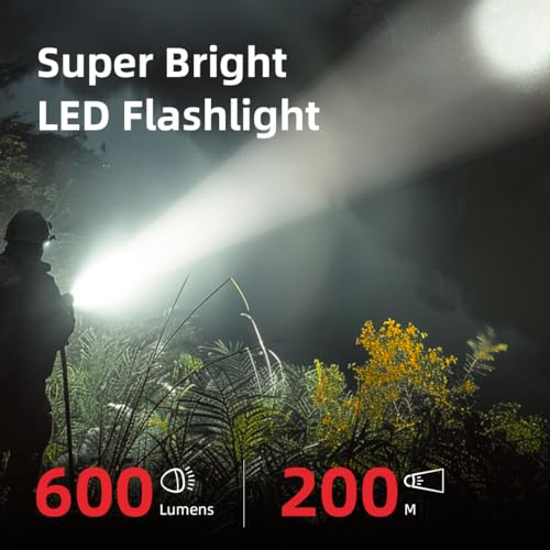 WARSUN Hand Crank Solar Powered Flashlight, Emergency Rechargeable LED Flashlight, Survival Flashlight with 6 Modes, 600 Lumens, Up to 20 Hours of Runtime, Great for Outdoor, Camping, Hiking, Fishing