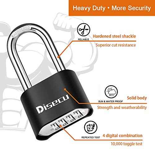 1 Pack disecu Heavy Duty 4 Digit Combination Lock, 2.5 Inch Long Shackle Outdoor Waterproof Padlock for School Gym Locker, Storage Unit, Fence, Gate, Toolbox (Black)