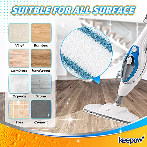 KEEPOW White/Blue 8 Pack Steam Mop Pads for PurSteam ThermaPro 10-in-1 & 211 – Reusable Microfiber Replacement Pads