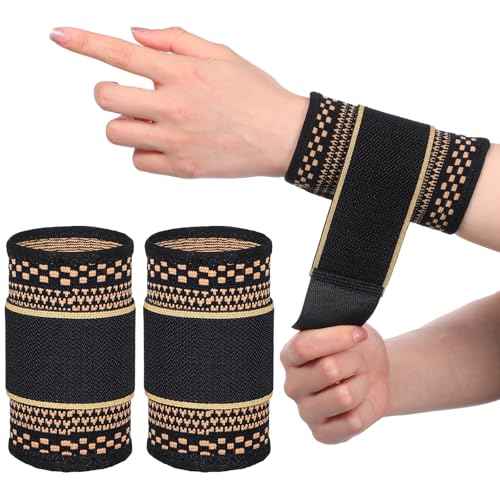 1 Pair Copper Wrist Compression Brace, Elastic Wrist Support Sleeve Sports Hand Wristlet Wrap for Women Men Gym Fitness, Workout, Typing, Weightlifting, Yoga(Medium)