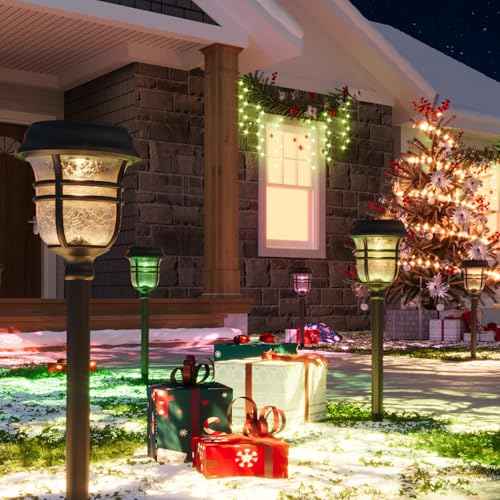 XMCOSY+ Solar Pathway Lights Outdoor, 2 Lighting Modes Color Changing Warm White & RGB Auto LED Solar Powered Garden Lights IP65 Waterproof for Yard Walkway Driveway Landscape Decorative Lawn (6 Pack)