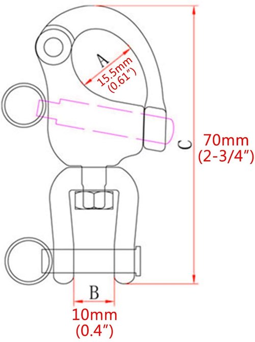 2/4 PCS Heavy Duty Marine 316 Stainless Steel Fixed Snap Shackle Quick Connect Shackle Snap Hook Rigging for Sailboat Yacht W/2 Rings (2, Overall Length:70mm)