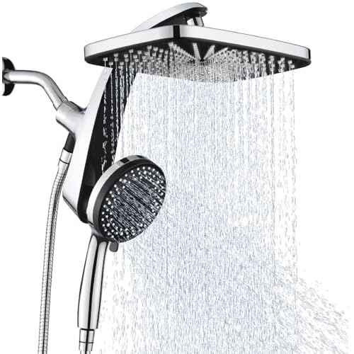 High Pressure Rain Shower Head: Upgrade Shower Heads with Handheld Spray Combo with Fixed Showerhead and 10 Sprays Handheld Shower Head, Detachable Shower head Built-in Magnetic Docking and Power Jets
