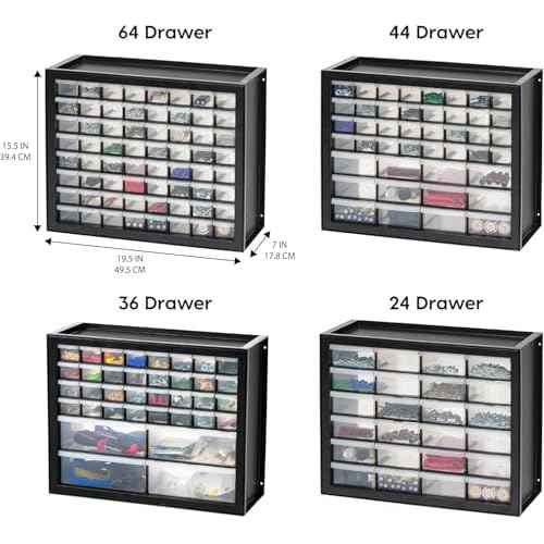 IRIS USA Plastic Storage Drawers, 24-Drawer, Stackable Small Parts Organizer Cabinet for Hardware Screw Nuts and Bolts Sticker Bead Balloon Building Bricks, Teacher Toolbox Garage Storage Bins, Black
