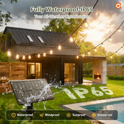 addlon 52FT Solar String Lights Outdoor Waterproof Dimmable 16+1 LEDs with Remote & USB Charging