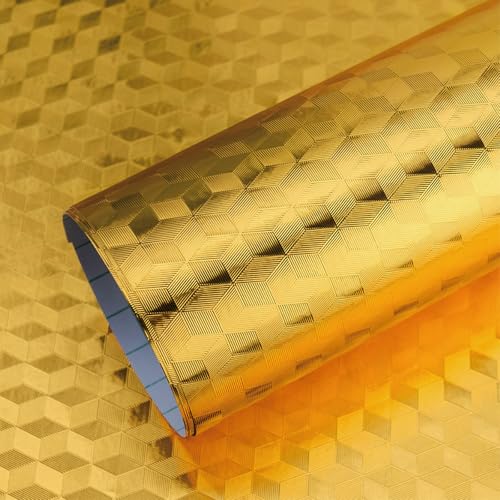 Peel and Stick Countertops, 16.4 Ft (5 m) Aluminum Foil Countertop Contact Paper, Self-Adhesive Oil Proof Heat Resistant Kitchen Backsplash Wallpaper (Diamond, Gold)