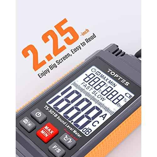Decibel Meter, TopTes TS-501B Sound Level Meter with 2.25¡± Backlit LCD Screen, Portable SPL Tester with A/C Weighted, Range 30-130dB, MAX/MIN, Data Hold, Use for Home, Noisy Neighbor, Factory - Orange