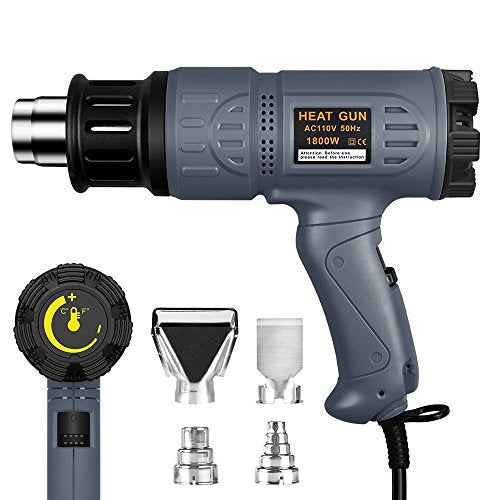 SEEKONE Industrial Heat Gun 1800W 122¢µ-1202¢µ(50¡É-650¡É) Variable Temperature Control with 2 Temp-settings, Overheat Protection, 4 Nozzle Attachments for Shrinking PVC, Bending Pipe, Removing Paint