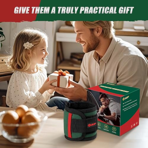 Magnetic Wristband, Tool Belt Wrist Band with LED Light, 15 Powerful Magnet, Adjustable Wrist Screws Holder, Stocking Stuffers for Men, Birthday Gifts for Dad, Him, Mechanics, Woodworker, Handyman