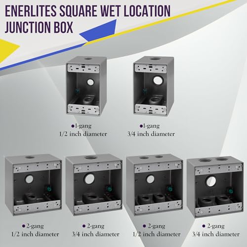 ENERLITES Weatherproof Outdoor Electrical Outlet Box 3 Holes 0.50" - 2-Gang, Grey