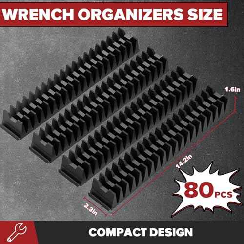 80PCS Modular Wrench Organizer Wrench Holder - Wrench Tool Organizers for Tool Drawer Storage, Wrench Storage Set with Metric & SAE Label, Rack Tool Gift for Professional Mechanics Men, Black
