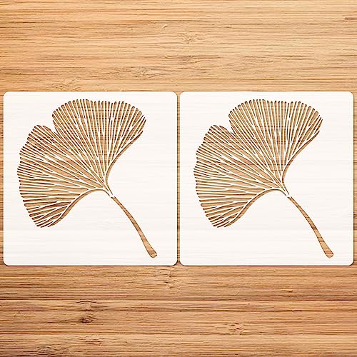 2 Packs Floor Stencils, 12x12" Ginkgo Wall Stencils, Boho Stencil for Bathroom