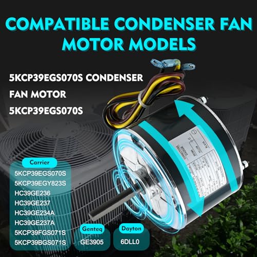 Carrier 5KCP39EGS070S Condenser Fan Motor 1/4HP 1100 RPM Replacement with Capacitor