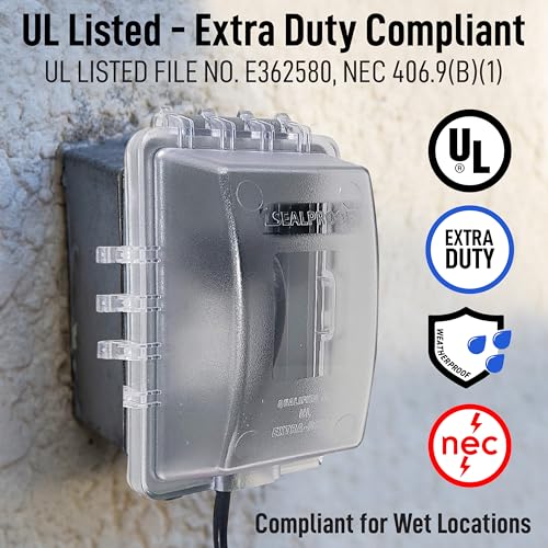 Sealproof 1-Gang Weatherproof Exterior Outlet Cover & Box Kit - Lockable, Horizontal/Vertical Use