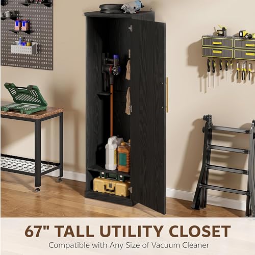 Homiflex Black 65" Tall Broom Closet Storage Cabinet – Slim Utility Cabinet